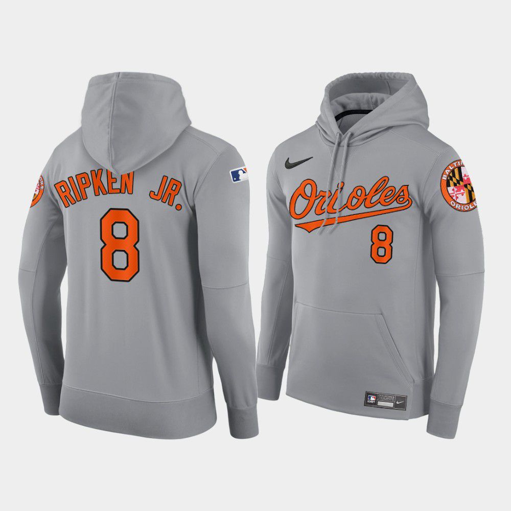 Men Baltimore Orioles #8 Ripken jr gray road hoodie 2021 MLB Nike Jerseys